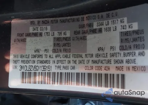 2016 Scion Ia из США, поврежденный, VIN 3MYDLBZV6GY139151